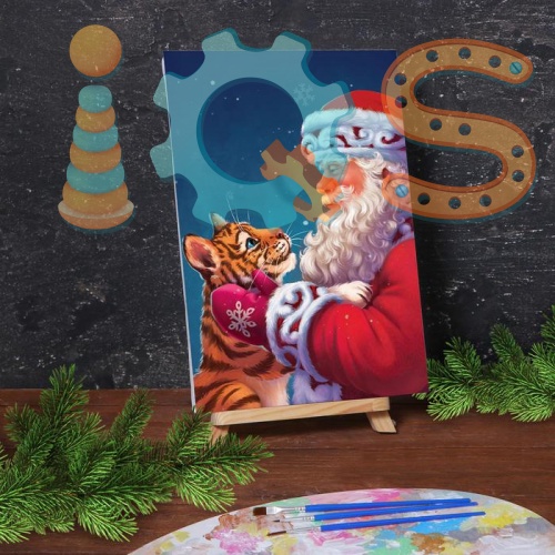Картина по номерам на холсте с подрамником - Дед Мороз с тигрёнком 20*30 см 6853840 от магазина настольных и развивающих игр iQSclub