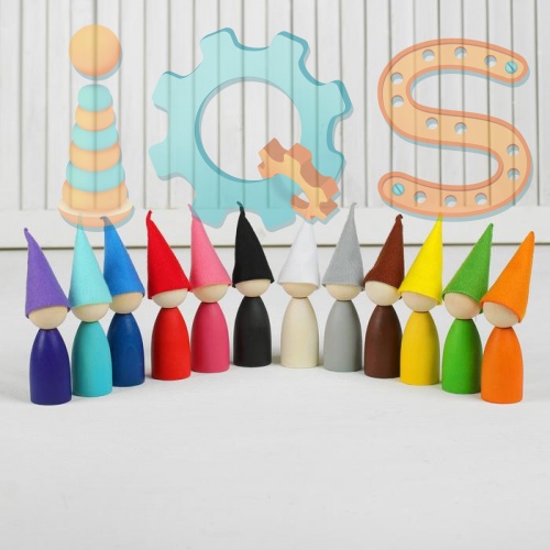 Сортер - Разноцветные гномики в колпаках, 12 штук, Уланик iQSclub магазин настольных и развивающих игр