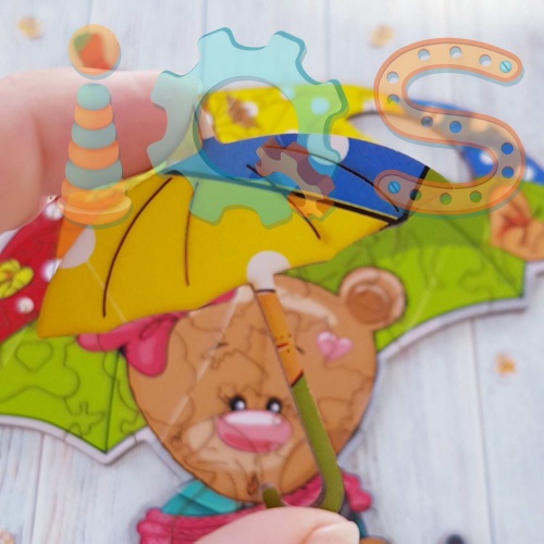 Пазл фигурный деревянный - Мишка под зонтиком, 45 элементов iQSclub магазин настольных и развивающих игр фото 4