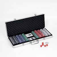 Покер в металлическом кейсе (карты 2 колоды, фишки 500 шт., 5 кубиков), 20.5 х 56 см 452697 iQSclub магазин настольных и развивающих игр