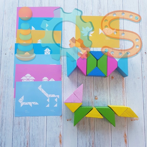 Набор из цветных треугольников с карточками заданиями 3+ iQSclub магазин настольных и развивающих игр фото 4