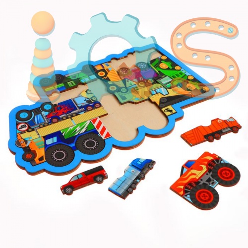 Пазл фигурный деревянный в рамке - Машины с большими колёсами, 20 элементов iQSclub магазин настольных и развивающих игр фото 2