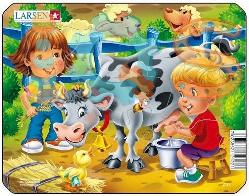 Пазл в рамке - Дети на ферме. Дети и корова, 9 элементов, Larsen iQSclub магазин настольных и развивающих игр