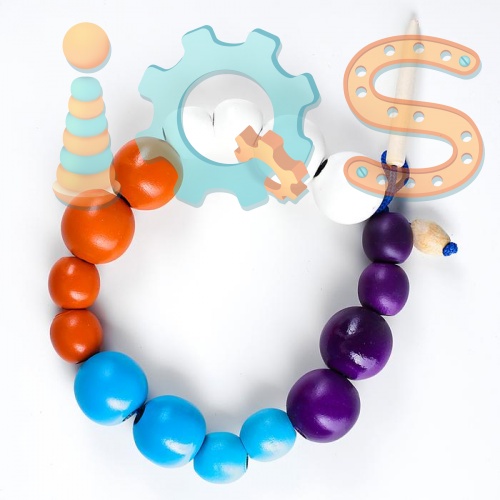 Шнуровка-бусы разноцветные шары большие и маленькие, 16 штук, RNToys iQSclub магазин настольных и развивающих игр